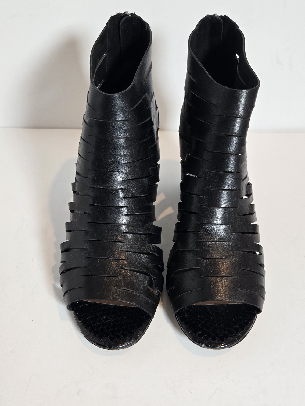 Donald J. Pliner Black Strappy Peep-Toe Ankle Heels